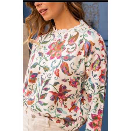 Top en maille à imprimé floral coloré