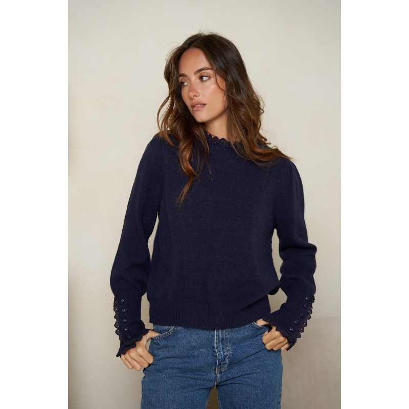 Pull col rond kikly avec détails en dentelle