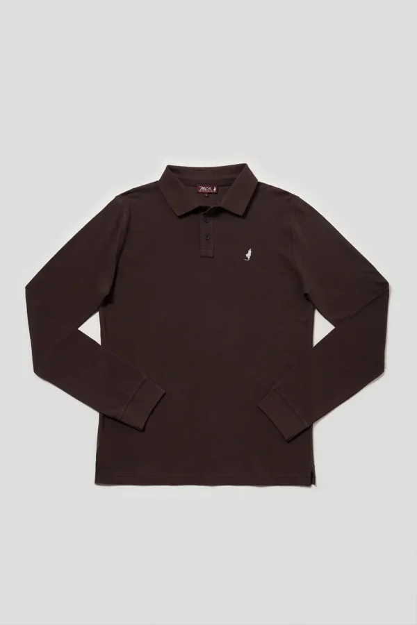 Polo uni manches longues Chocolat - MCS