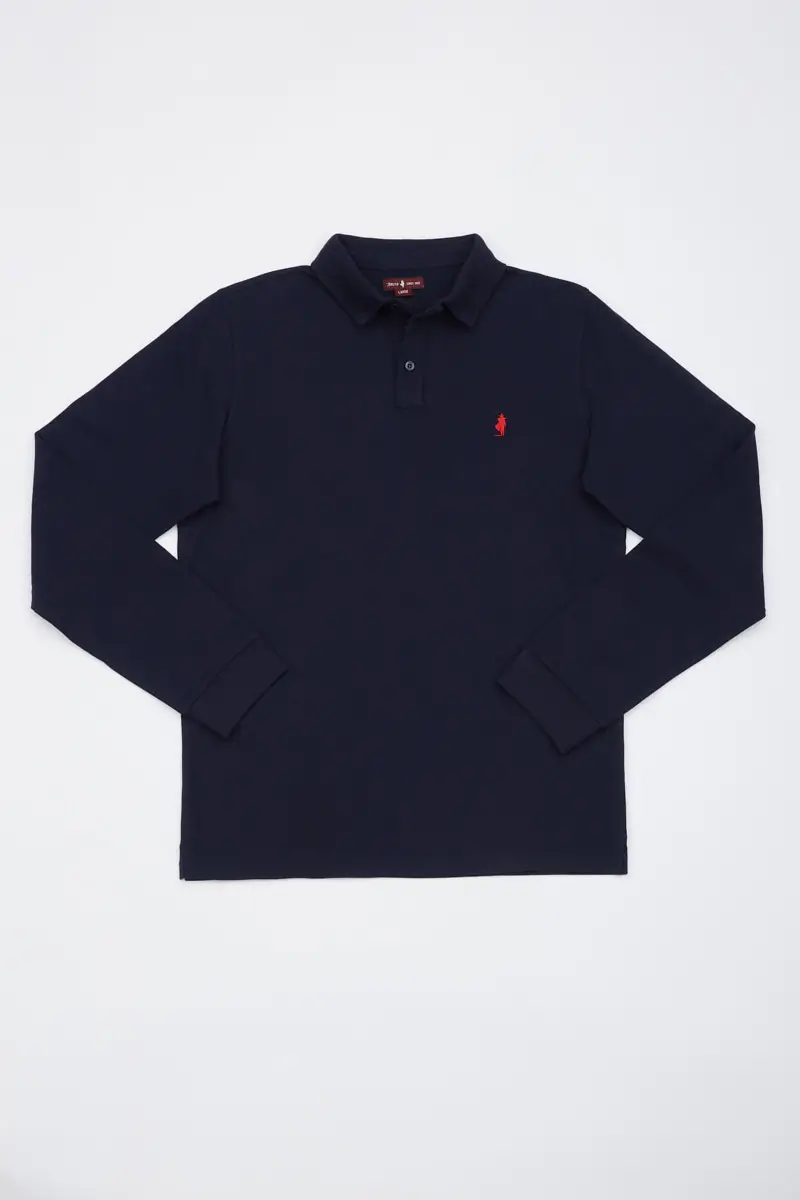 Polo uni manches longues Bleu marine – MCS