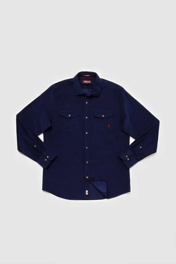 Chemise unie velours côtelé deux poches Bleu marine - MCS