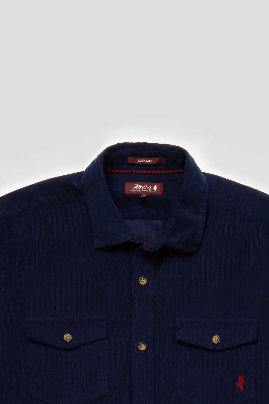 Chemise unie velours côtelé deux poches Bleu marine - MCS – Image 3