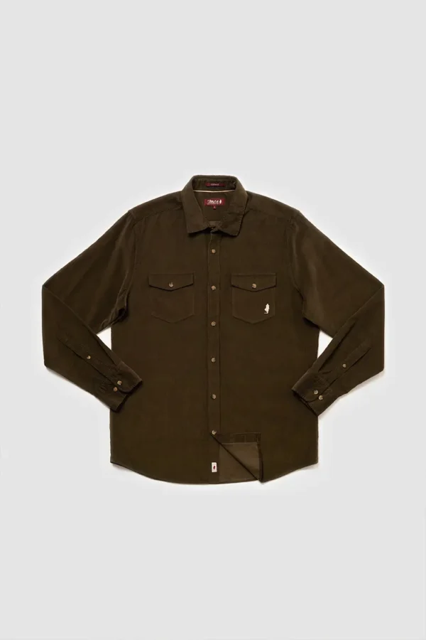 Chemise unie velours côtelé deux poches Vert Kaki - MCS