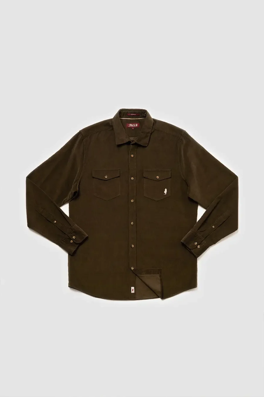 Chemise unie velours côtelé deux poches Vert Kaki - MCS