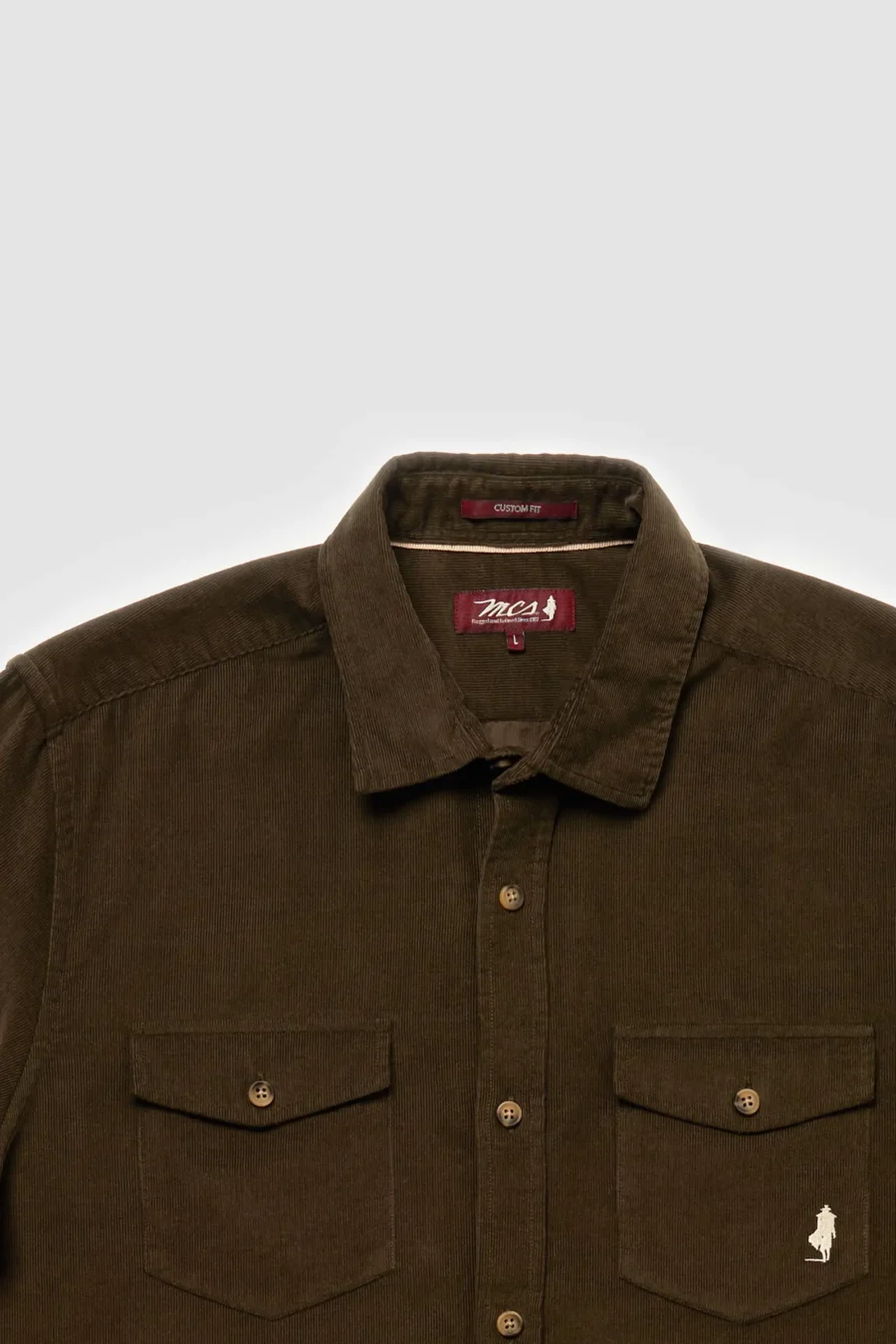 Chemise unie velours côtelé deux poches Vert Kaki - MCS – Image 2