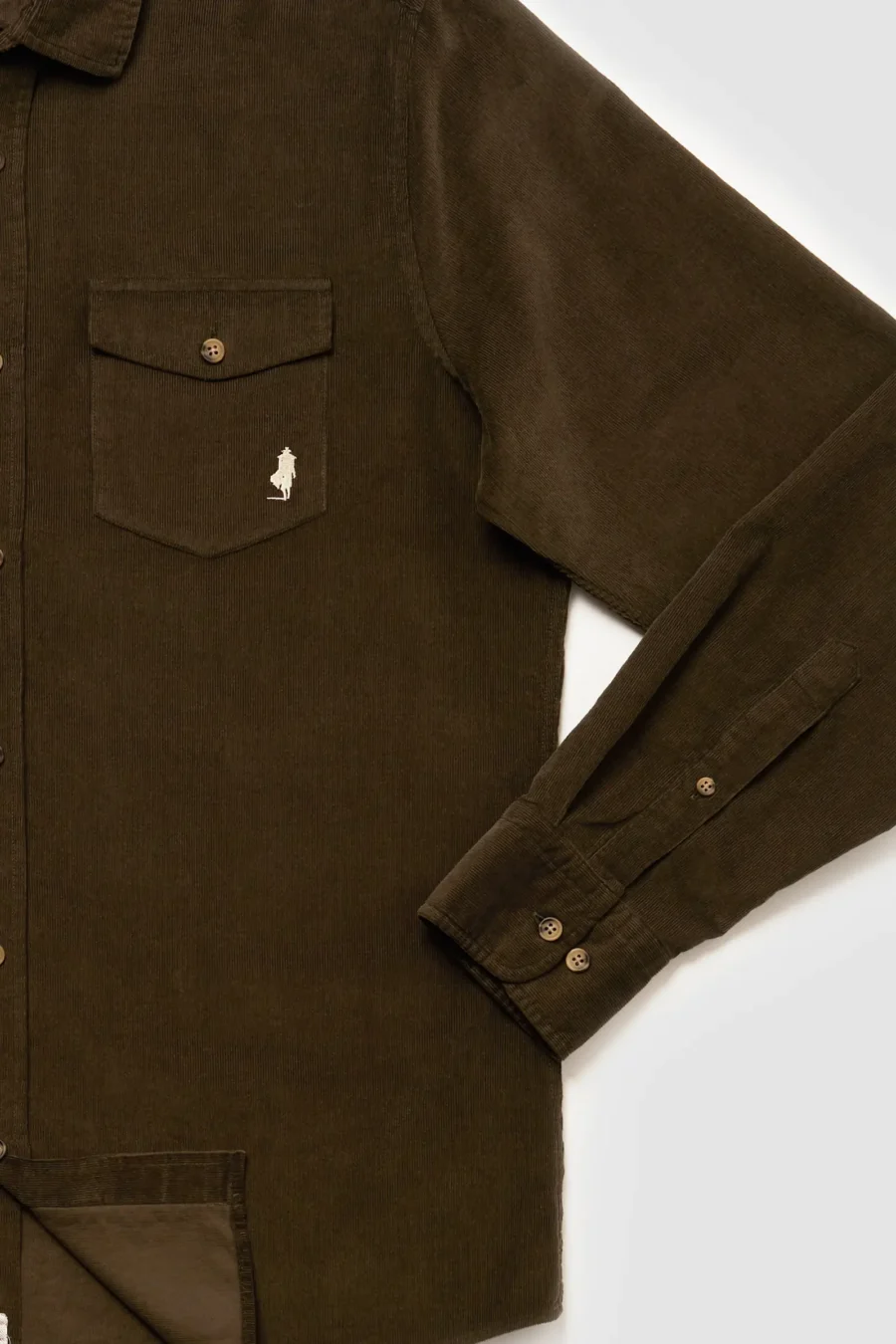 Chemise unie velours côtelé deux poches Vert Kaki - MCS – Image 3