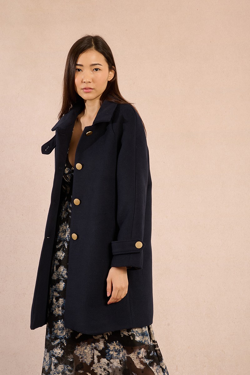 Manteau droit en feutrine à gros boutons Molly Bracken