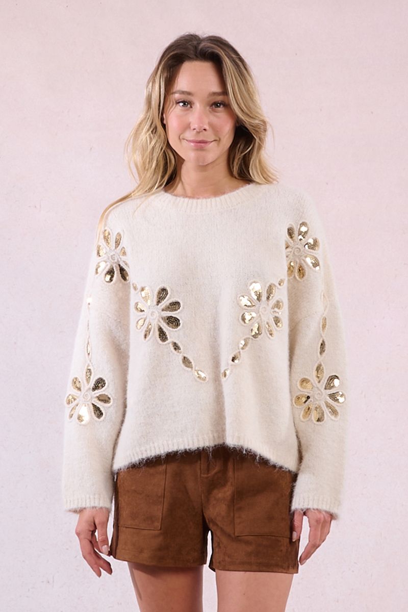 Pull en maille et fleurs sequins Molly Bracken