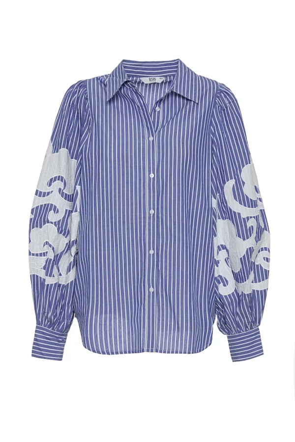 Chemise femme rayée à manches brodées BSB
