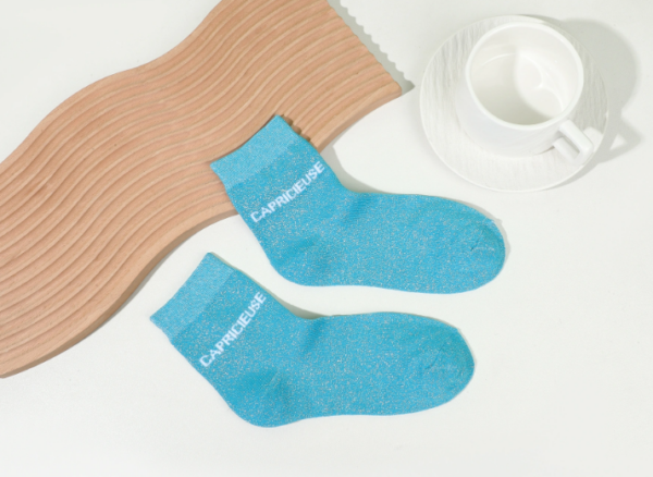 Chaussettes à Paillettes et Petit Message BLEU turquoise