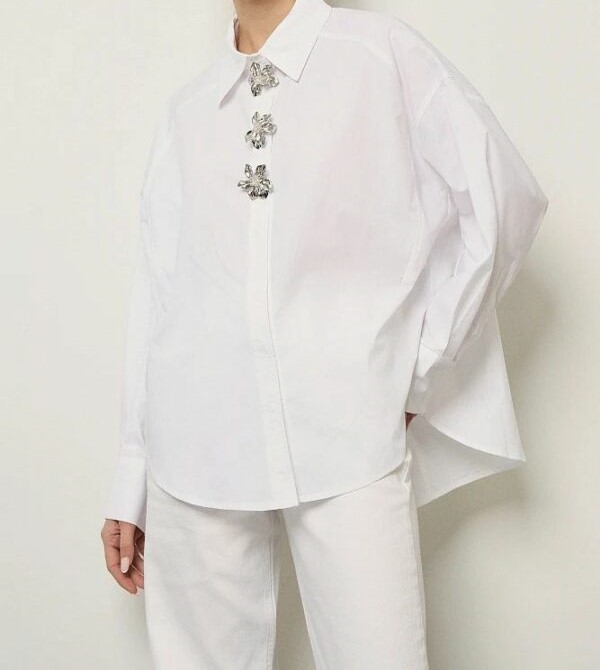 Chemise femme BSB à bouton décoratif Blanc