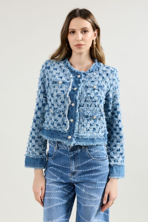 Veste Tweed à carreau Bleu Place du jour