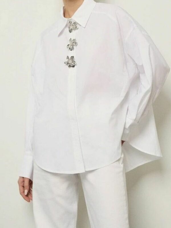 Chemise femme BSB à bouton décoratif Blanc