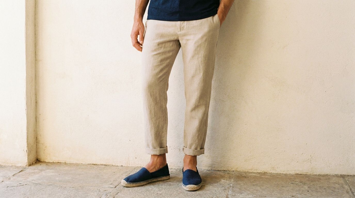 Chaussures à porter sans chaussettes — chaussure et pantalon en lin