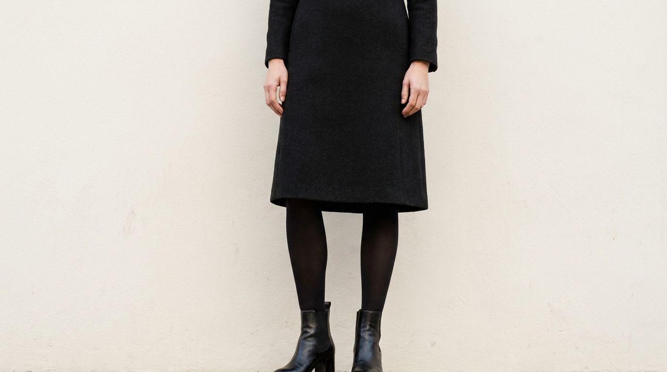 La bottine avec une robe noire en hiver — robe noire hiver