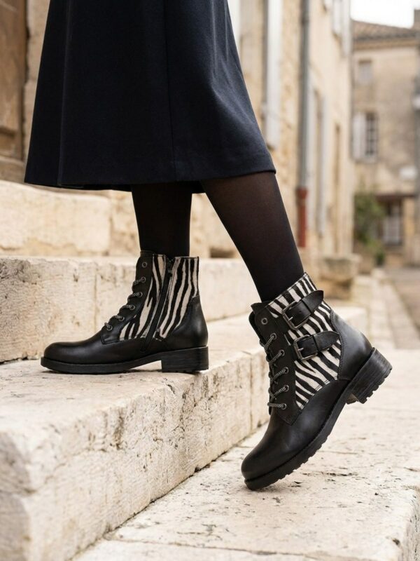Bottines Coco & Abricot Amanty Aniline Preto-Ponei Zebra Preto, vue portée