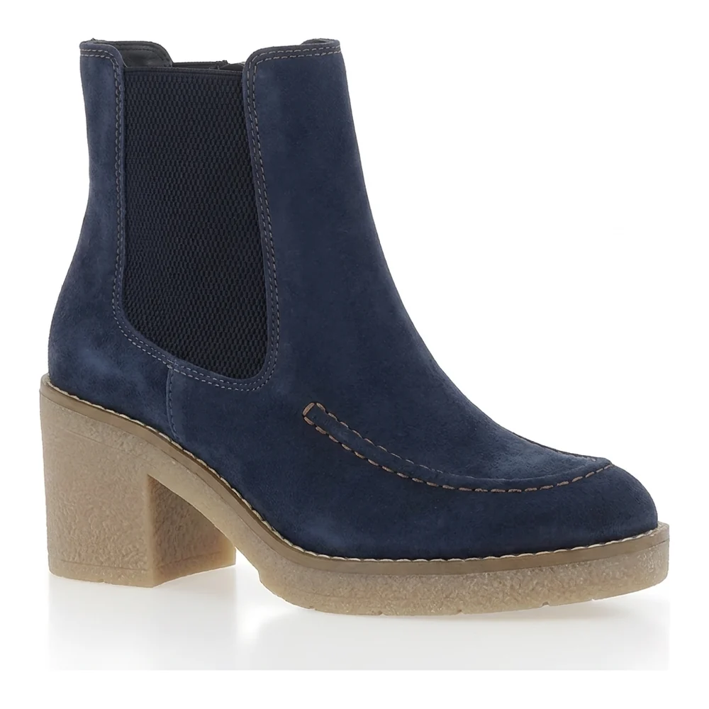 Bottines à talons semelle crêpe ETIVAL SUEDE Marine, vue de trois quarts