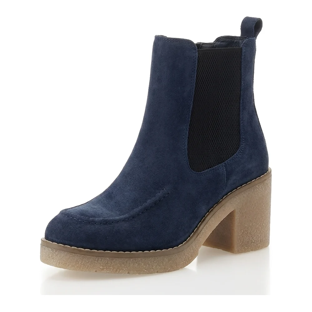 Bottines à talons semelle crêpe ETIVAL SUEDE Marine, vue de face