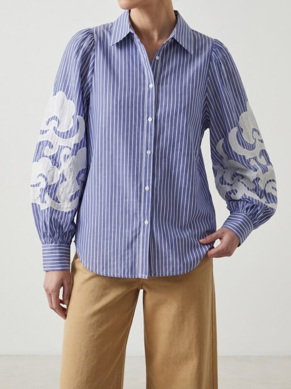 Chemise femme rayée à manches brodées BSB