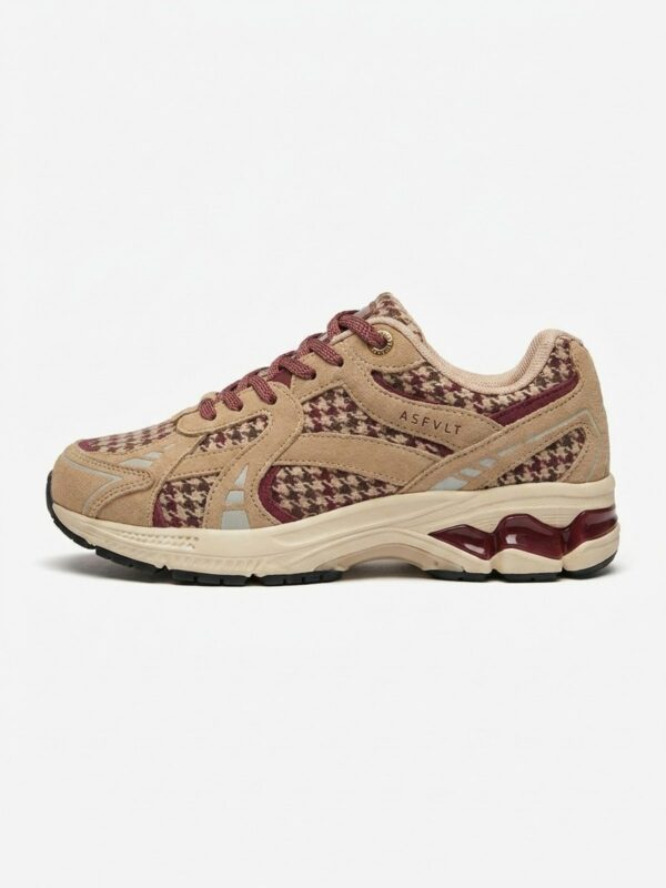 Basket ASFVLT City Run bordeaux motif pied-de-poule, sur fond blanc