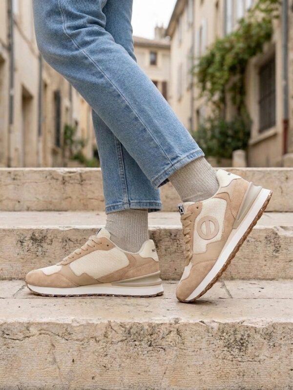 Baskets No name Tova Runner W Suede Mesh Nappa Dune Cream Dune, vue portée